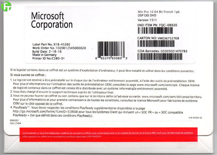 Windows OS Windows 10 Professional COA License Sticker Online Activation